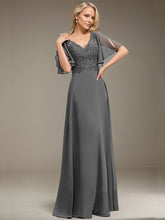 A-line V-Neck Floor-Length Chiffon Lace Mother of the Bride Dress With Sequins Beading